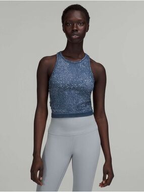 Lululemon Athletica Ebb To Street Speckled Blue High-Neck Crop Racer Back Tank